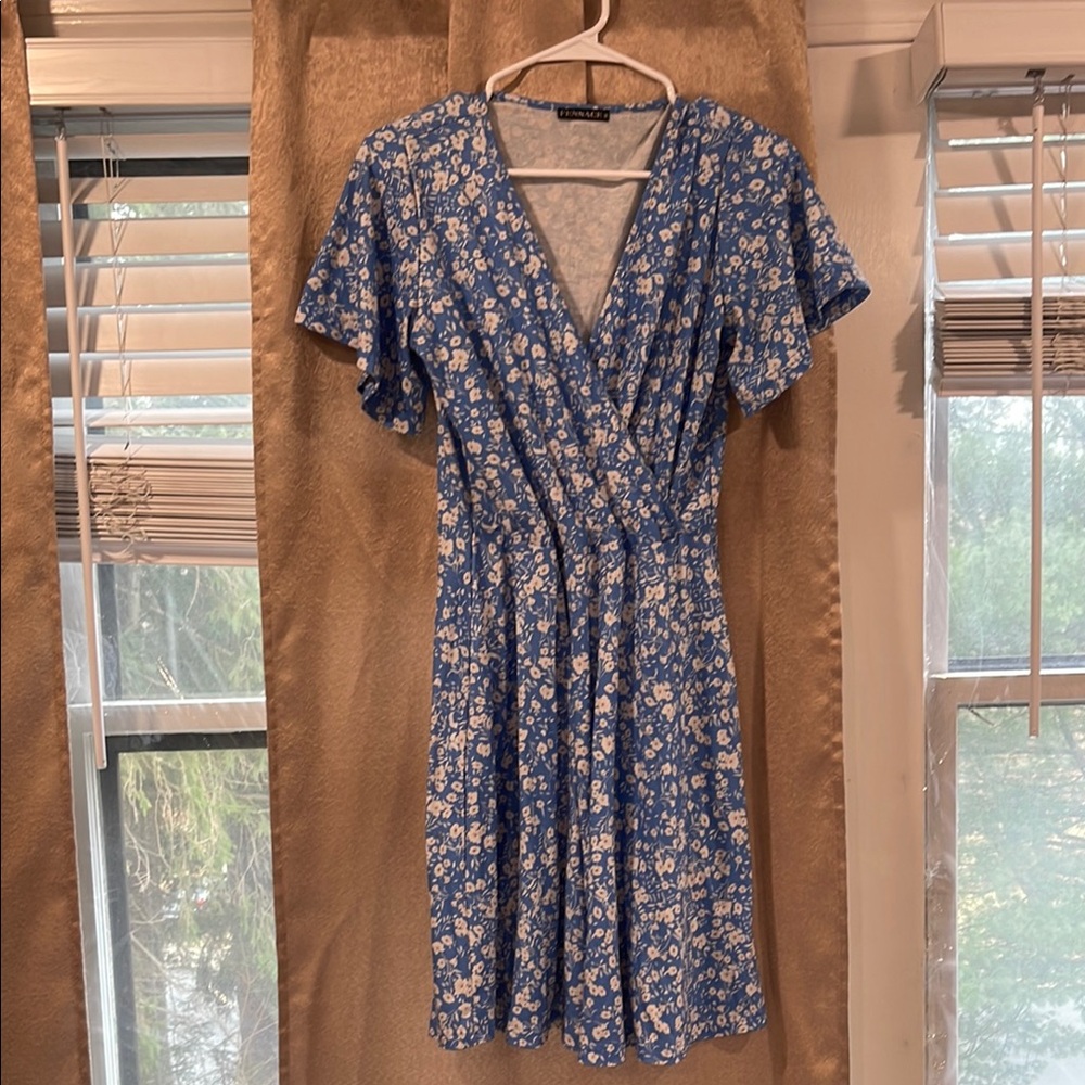 Floral Blue Wrap Dress
